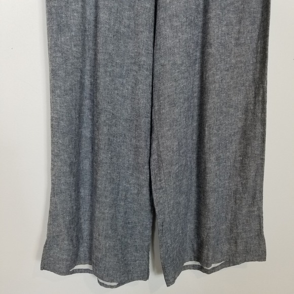 Sigrid Olsen Women Linen Blend Wide Leg Pants Sz L Gray Electric Waist Crop - Picture 3 of 8